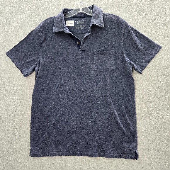 Lucky Brand Men Polo Shirt Small Blue Venice Burnout Pockets Short Sleeve - Picture 1 of 10